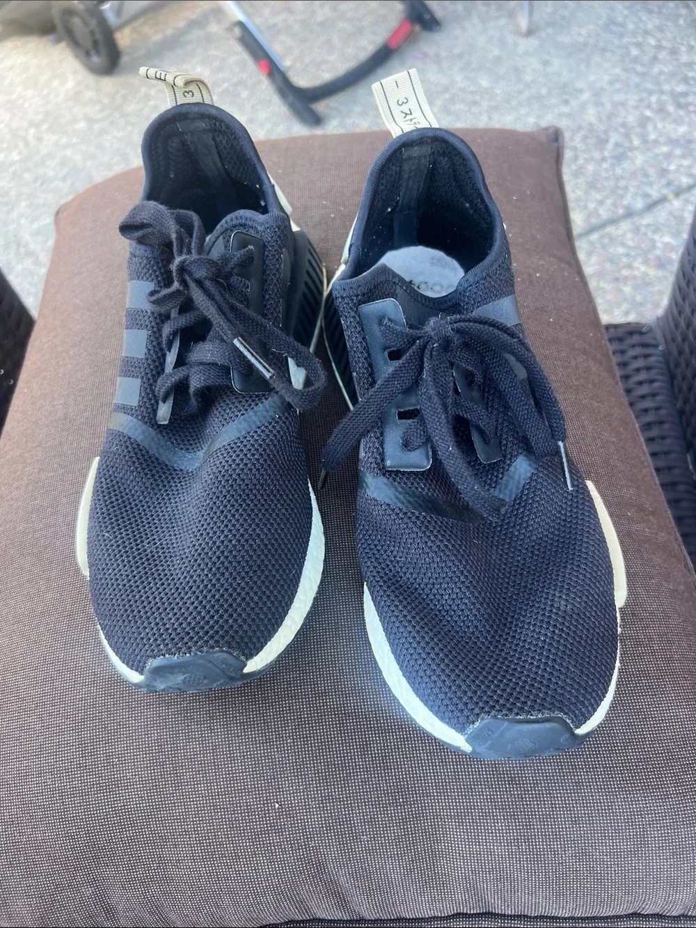 adult unisex adidas Black and White NMD R1 Knit Sneakers